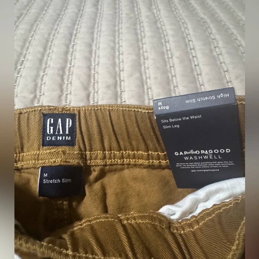 GAP‎ Boys Slim Stretch Pants Brown Pull On Elastic Waist Size M (8) NWT
